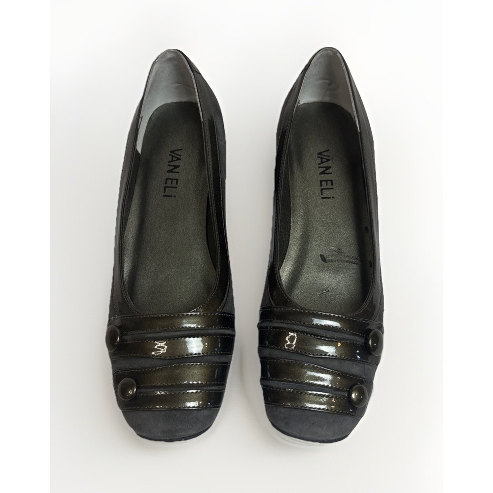 Vintage Vaneli Ballet Flats Pewter Patent Leather Suede Womens Size 5M